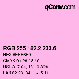 カラーコード: RGB 255 182.2 233.6 | qconv.com
