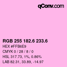 カラーコード: RGB 255 182.6 233.6 | qconv.com