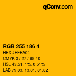 Color code: RGB 255 186 4 | qconv.com