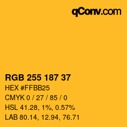 颜色代码: RGB 255 187 37 | qconv.com