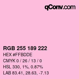 Color code: RGB 255 189 222 | qconv.com