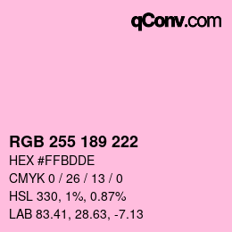 Color code: RGB 255 189 222 | qconv.com