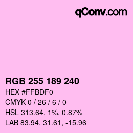 Color code: RGB 255 189 240 | qconv.com