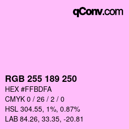 Color code: RGB 255 189 250 | qconv.com