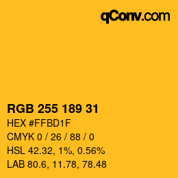 颜色代码: RGB 255 189 31 | qconv.com