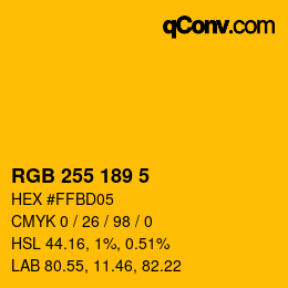 Color code: RGB 255 189 5 | qconv.com