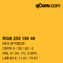 Color code: RGB 255 190 46 | qconv.com