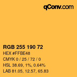 Color code: RGB 255 190 72 | qconv.com