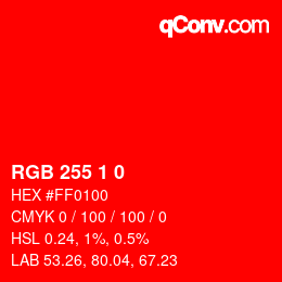 Color code: RGB 255 1 0 | qconv.com