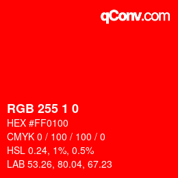 カラーコード: RGB 255 1 0 | qconv.com