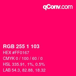 Color code: RGB 255 1 103 | qconv.com