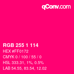 Color code: RGB 255 1 114 | qconv.com
