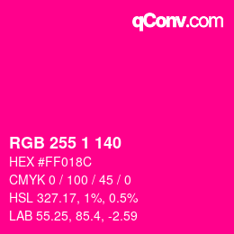 颜色代码: RGB 255 1 140 | qconv.com