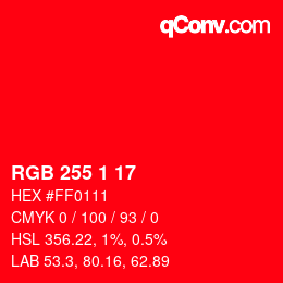 Color code: RGB 255 1 17 | qconv.com