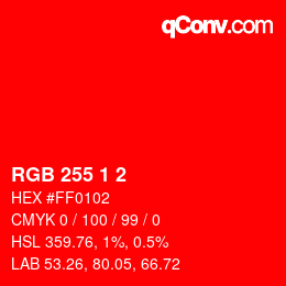 Color code: RGB 255 1 2 | qconv.com