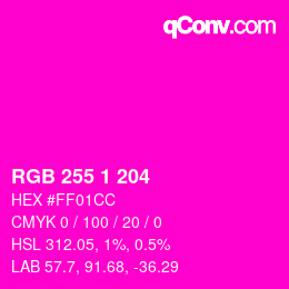 Color code: RGB 255 1 204 | qconv.com