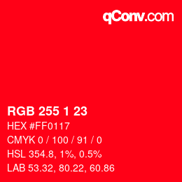 Color code: RGB 255 1 23 | qconv.com