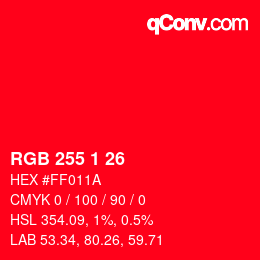 Color code: RGB 255 1 26 | qconv.com