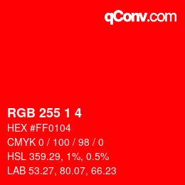 カラーコード: RGB 255 1 4 | qconv.com