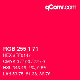 Color code: RGB 255 1 71 | qconv.com