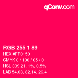 Color code: RGB 255 1 89 | qconv.com