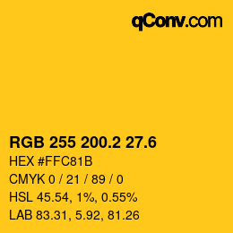 カラーコード: RGB 255 200.2 27.6 | qconv.com