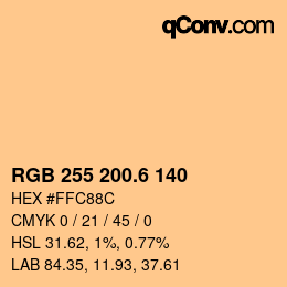 カラーコード: RGB 255 200.6 140 | qconv.com