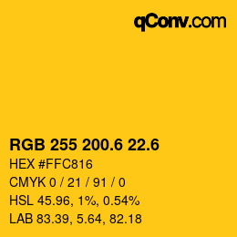 カラーコード: RGB 255 200.6 22.6 | qconv.com