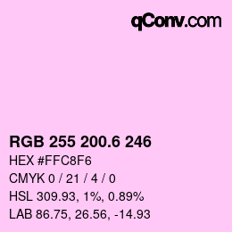 カラーコード: RGB 255 200.6 246 | qconv.com