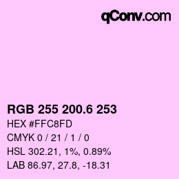 カラーコード: RGB 255 200.6 253 | qconv.com