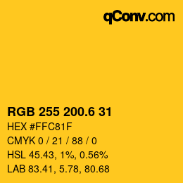 カラーコード: RGB 255 200.6 31 | qconv.com