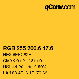 カラーコード: RGB 255 200.6 47.6 | qconv.com