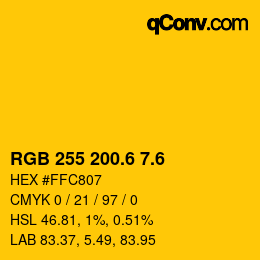 カラーコード: RGB 255 200.6 7.6 | qconv.com