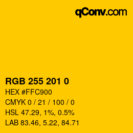 颜色代码: RGB 255 201 0 | qconv.com
