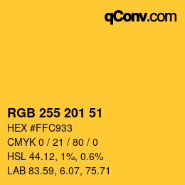 Color code: RGB 255 201 51 | qconv.com