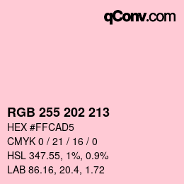 Color code: RGB 255 202 213 | qconv.com