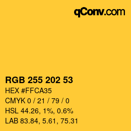 颜色代码: RGB 255 202 53 | qconv.com