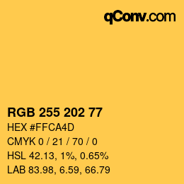 カラーコード: RGB 255 202 77 | qconv.com