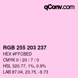 カラーコード: RGB 255 203 237 | qconv.com