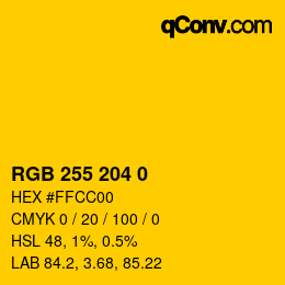 颜色代码: RGB 255 204 0 | qconv.com