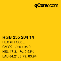颜色代码: RGB 255 204 14 | qconv.com