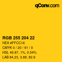 颜色代码: RGB 255 204 22 | qconv.com