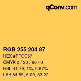 颜色代码: RGB 255 204 87 | qconv.com