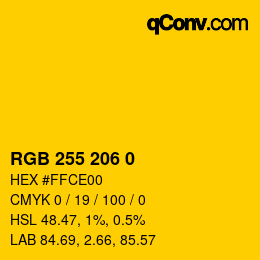 Código de color: RGB 255 206 0 | qconv.com