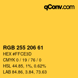 Color code: RGB 255 206 61 | qconv.com