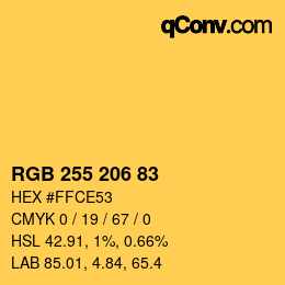 Color code: RGB 255 206 83 | qconv.com