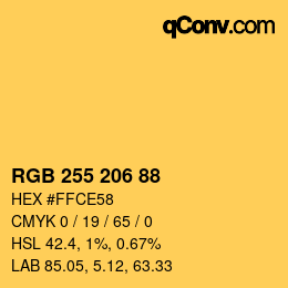 Color code: RGB 255 206 88 | qconv.com