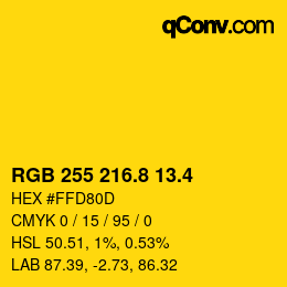 カラーコード: RGB 255 216.8 13.4 | qconv.com