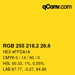 カラーコード: RGB 255 218.2 26.6 | qconv.com