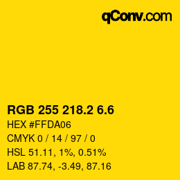 カラーコード: RGB 255 218.2 6.6 | qconv.com